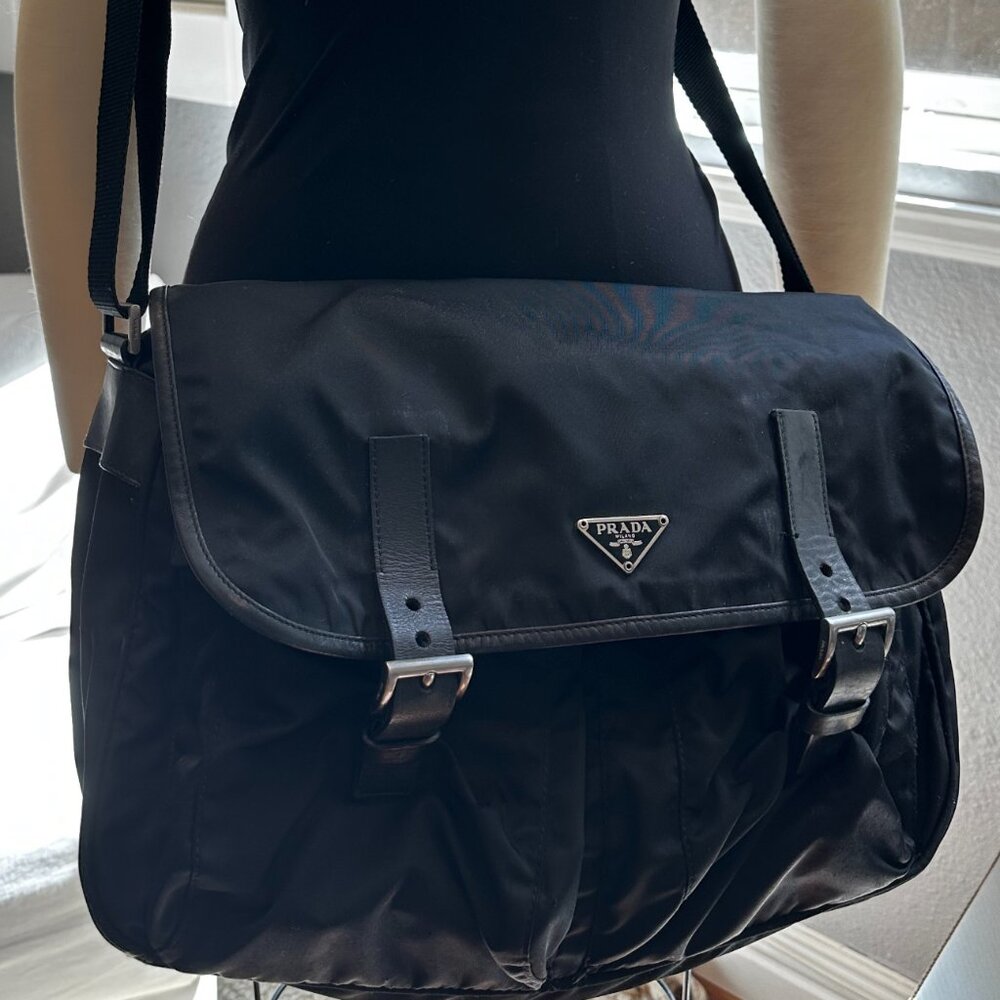 PRADA Calf-Trimmed Tessuto Messenger Bag - PREOWNED in Good Condition